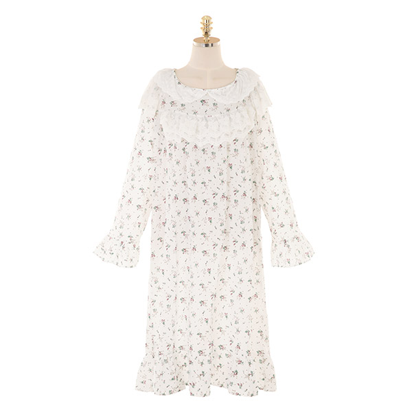 op9984 빈티지한 무드의 플라워 패턴과 레이스 트리밍이 돋보이는 파자마 롱원피스 dress