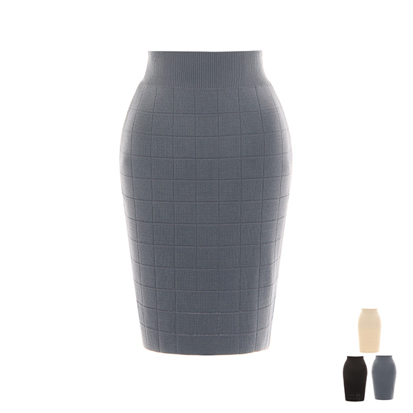 sk4344 모던한 스퀘어 패턴이 돋보이는 허리밴딩 H라인 미디 니트스커트 dress