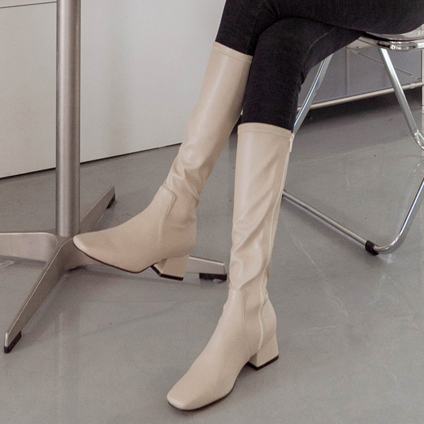 sh2029 세련된 무드의 슬림 스퀘어 쉐입 스판 미들 부츠 shoes