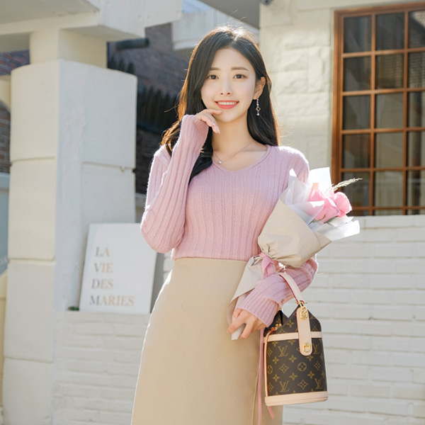 nt2344 다채로운 컬러구성의 도톰하고 따뜻한 슬림핏 브이넥 골지 니트티 knit