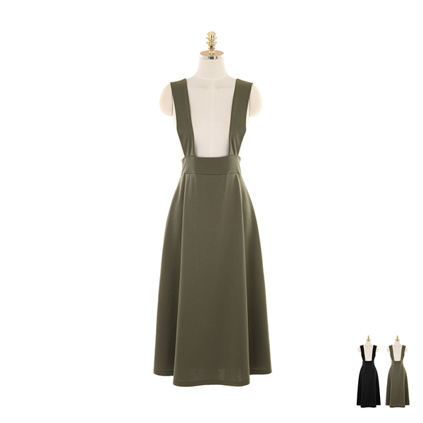 op10008 러블리한 무드가 느껴지는 백리본 서스펜더 롱 플레어 원피스 dress