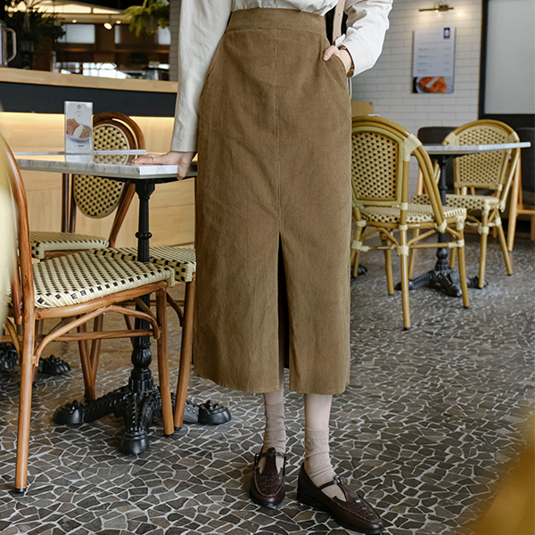 sk4373 따뜻한 무드의 코듀로이 H라인 롱 밴딩 스커트 skirt