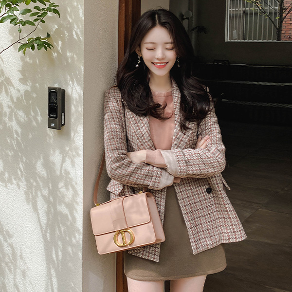 jk1314 도톰 모직 원단 체크 테일러드 울 더블 자켓 jacket