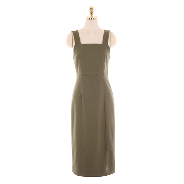 op10013 깔끔한 슬릿 포인트 H라인 서스펜더 롱 원피스 dress