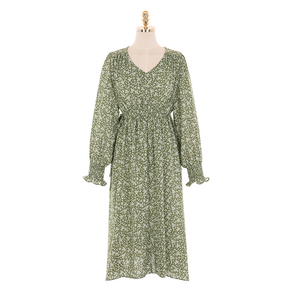 op10014 잔꽃패턴으로 완성된 허리 밴딩 롱 플레어 원피스 dress