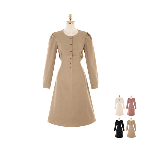 op10017 단정한 느낌의 라운드넥 A라인 미디 원피스 dress