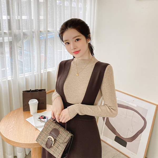 nt2367 1+1 부드럽고 포근한 골지 패턴의 베이직 슬림핏 반폴라 니트 knit