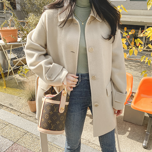 ct1201 탈부착 가능한 내피조끼 세트 구성의 울혼방 핸드메이드 하프 코트 coat