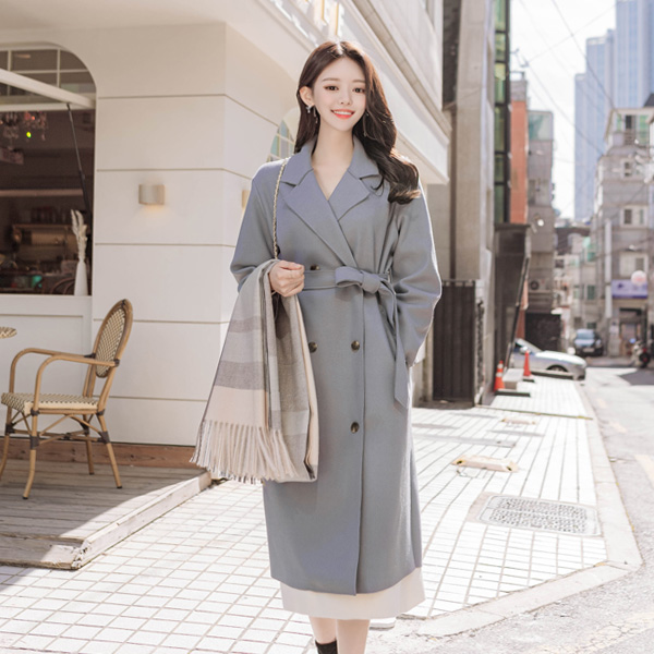 ct1203 세련된 실루엣의 밀링지 패브릭과 스트랩세트 울소재 더블버튼 롱코트 coat