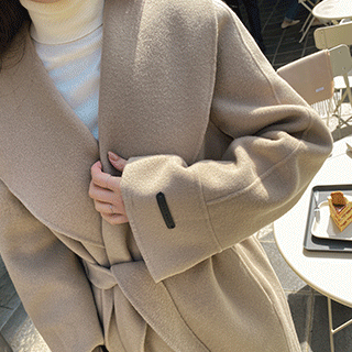 [울90%] 포근하고 따뜻한 울90% 소재감의 벨트세트 숄카라 핸드메이드 롱코트 coat