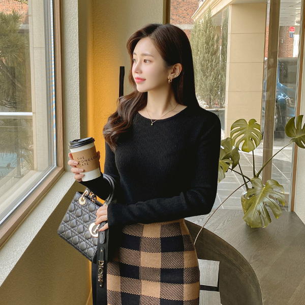 nt2371 쫀쫀하고 부드럽게 착용되는 슬림핏 데일리 캐시미어 골지 니트탑 knit