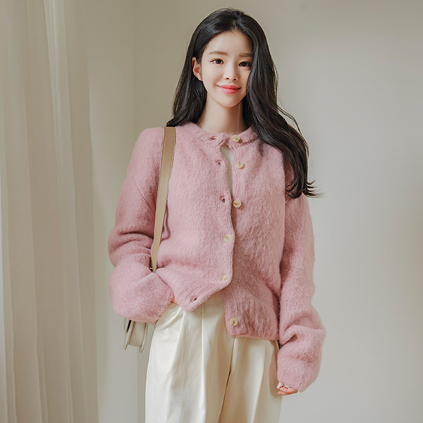 cd1559 포실포실한 솜사탕같은 헤어기의 라운드넥 루즈핏 울 알파카가디건 cardigan