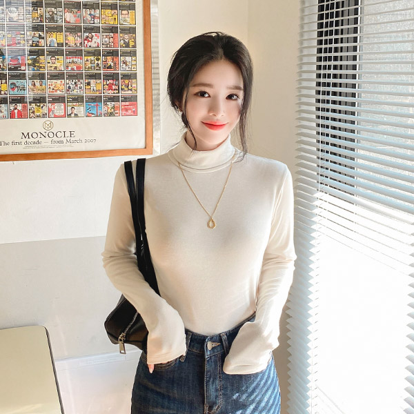 ts2238 따뜻하고 소프트한 기모안감의 슬림핏 터틀넥 스판 티셔츠 tee