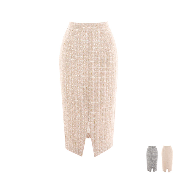 sk4360 영롱한 트위드 짜임의 패브릭이 돋보이는 H라인 뒷트임 롱스커트 skirt