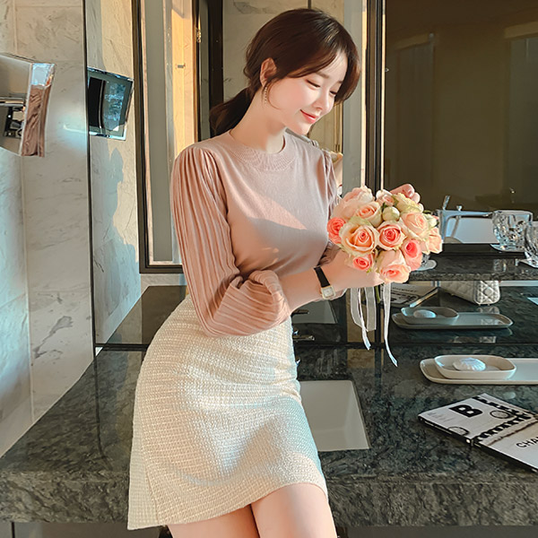 nt2395 골지 짜임 퍼프소매의 7컬러 데일리 라운드넥 니트 knit