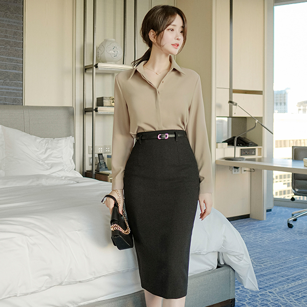 bs5519 기본에 충실한 깔끔 무지 스텐다드 핏 쉬폰 블라우스 blouse