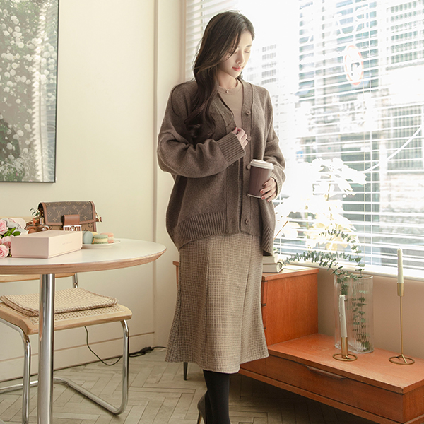 cd1565 따뜻한 울혼방 패브릭의 하이퀄리티 세미루즈핏 오버숄더 가디건 cardigan