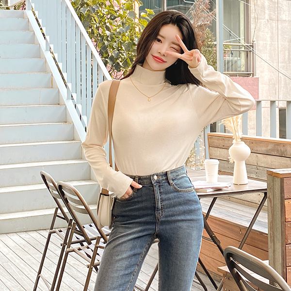 ts2247 말랑하고 부드러운 데일리 반폴라넥 레이온 스판 혼방 티셔츠 tee