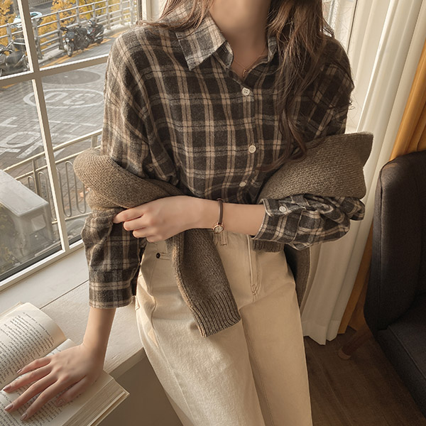 bs5520 더데이 소프트 기모 루즈핏 체크셔츠