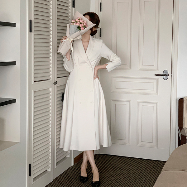 (MADE/이유있는베스트/가을하객&격식룩) 에일린 숄카라 롱 A라인 원피스