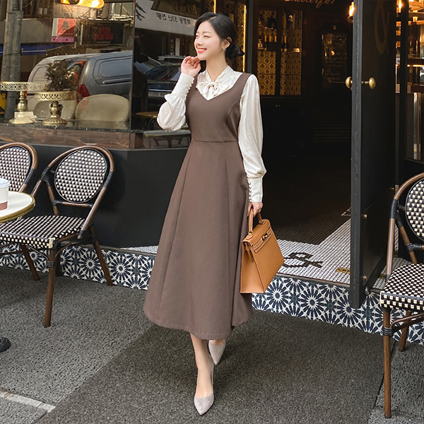 op10184 길이 조절이 가능한 다이아넥 서스펜더 플레어 롱원피스 dress