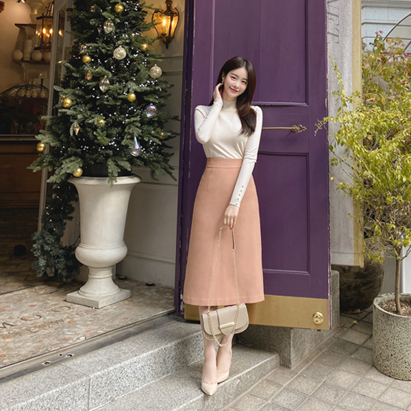 nt2426 우아한 소매 진주버튼 포인트의 스탠다드핏 반하이넥 니트탑 knit