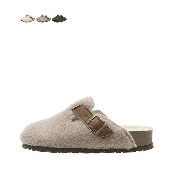 sh2102 따뜻한 뽀글이 패브릭과 버클 디테일로 완성된 로우굽 블로퍼 shoes