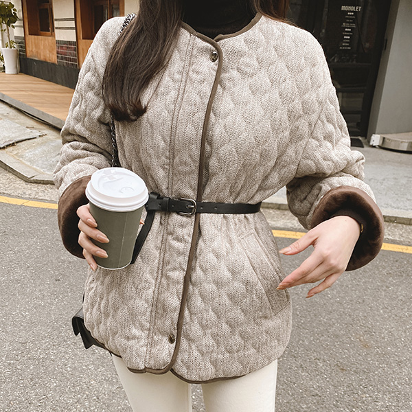 jk1345 카밀 벨티드 퀄팅 밍크 자켓