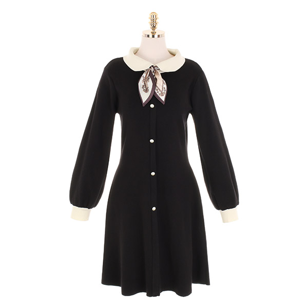 op10169 스카프 포인트를 더한 로맨틱한 배색 카라 니트 원피스 dress