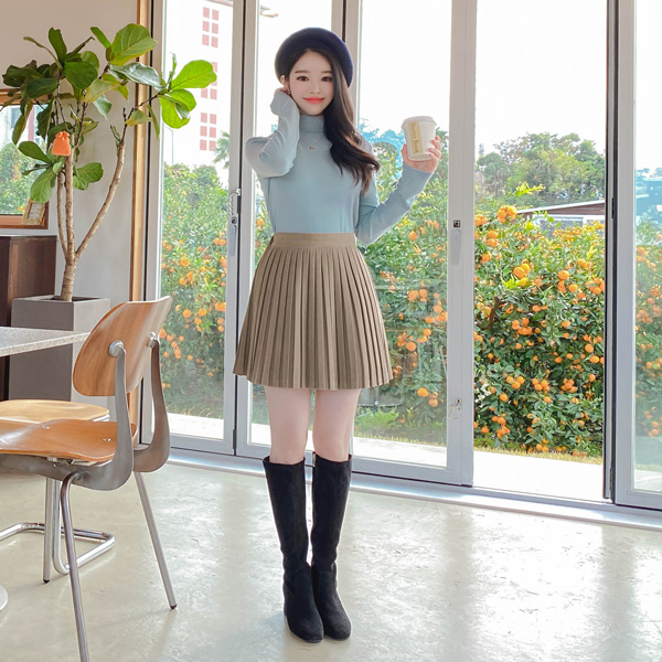 sk4425 부드럽고 포근한 스웨이드 소재의 백밴딩 잔플리츠 A라인 미니 스커트 skirt