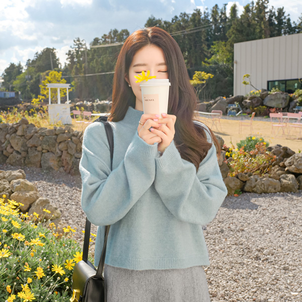 nt2436 따뜻하고 소프트한 무드의 반하이넥 베이직 루즈핏 세미크롭 니트 knit
