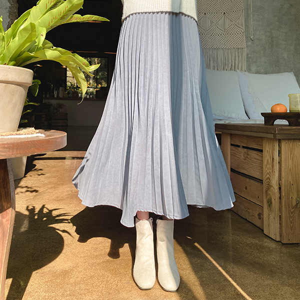 sk4431 소프트한 스웨이드 감촉의 플리츠주름 뒷밴딩 머메이드 롱스커트 skirt