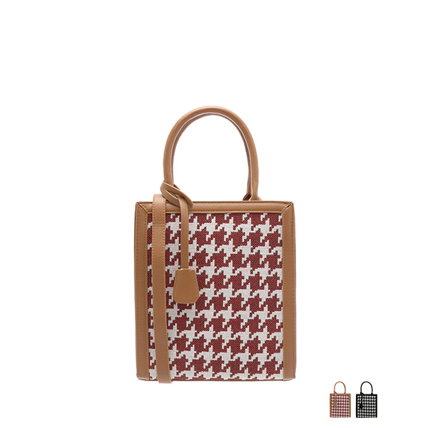 bg1172 빈티지하고 클래식한 하운드투스 체크 패턴의 모직 탑 핸들 토트, 숄더백 bag