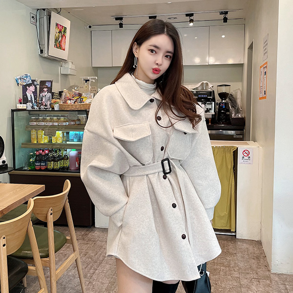 bs5524 도톰 탄탄한 모직 패브릭으로 완성된 벨트 롱 카라 남방 blouse