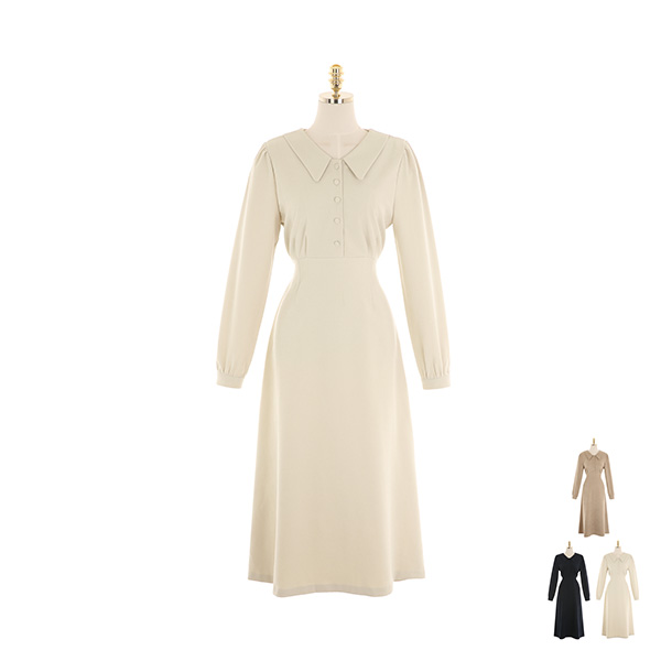 op10208 단아한 무드의 피치기모 롱 플레어 카라 원피스 dress