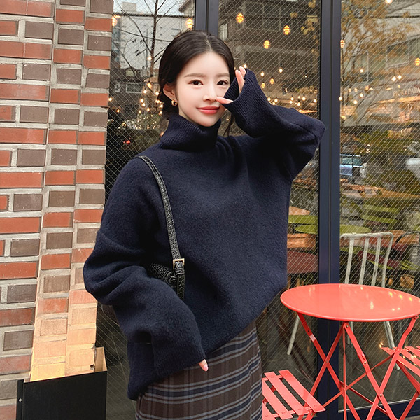 nt2456 부드러운 터치감과 기분 좋은 착용감을 선사할 터틀넥 루즈핏 롱 니트 knit