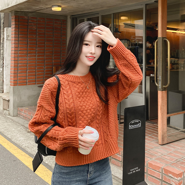 nt2457 흔하지 않은 특별한 컬러 구성의 케이블 꽈배기 패턴 크롭 니트 knit