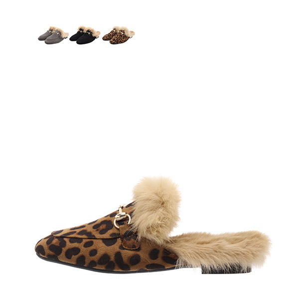 sh2106 풍성한 퍼안감으로 따뜻하게 완성된 금장장식 스웨이드 로우힐 블로퍼 shoes