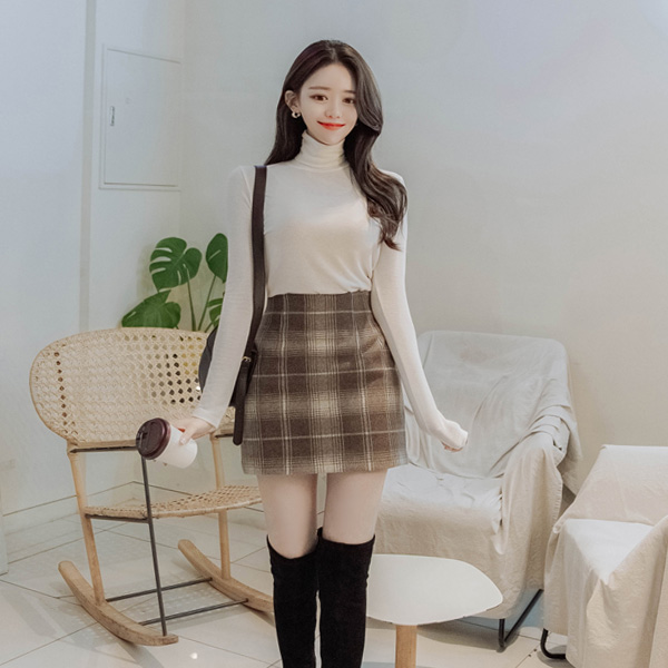 sk4452 클래식한 체크 패턴의 도톰패브릭 H라인 미니스커트 skirt