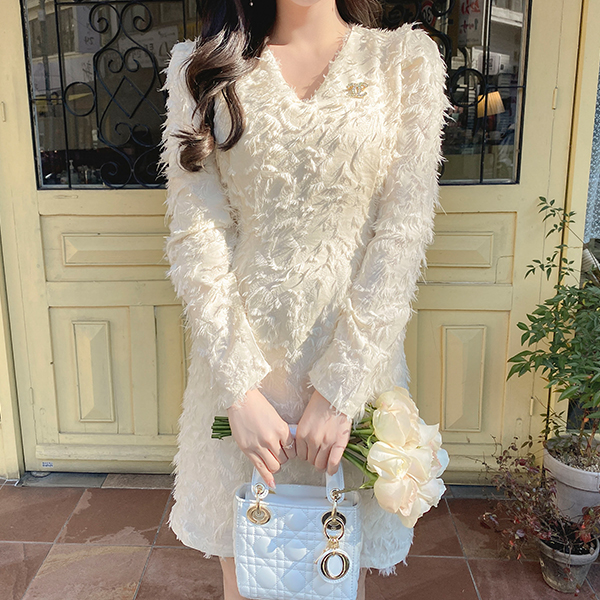 フェザーファブリックミニワンピース 韓国レディースファッション通販attrangs アットランス