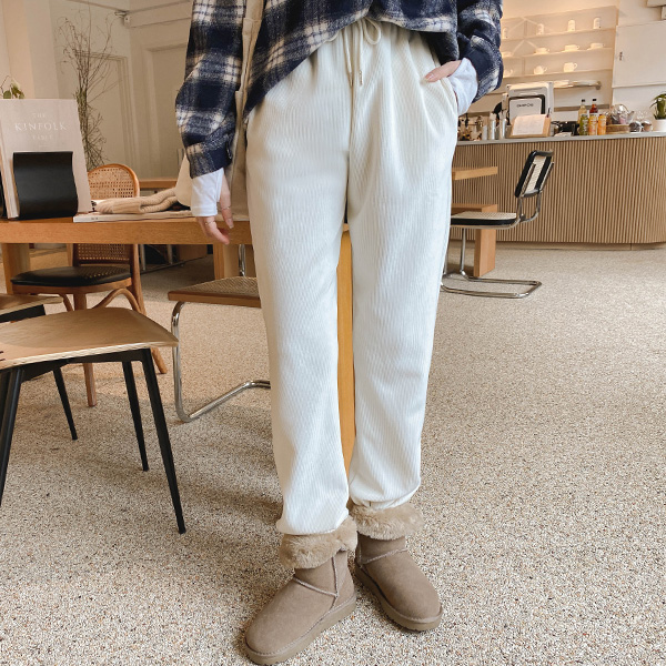 ps2506 따뜻한 밍크퍼 안감의 코듀로이 패브릭 허리밴딩 조거팬츠 pants