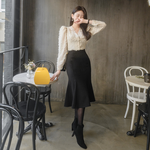 sk4470 부드러운 스웨이드 텍스쳐의 머메이드 미디스커트 skirt