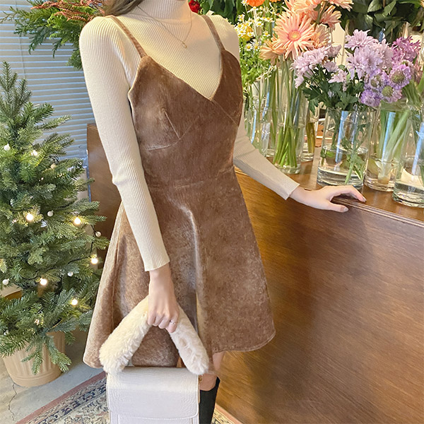 op10387 고져스한 벨벳 미니원피스와 쫀득한 반목니트 구성의 투피스 세트 dress set