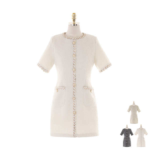 op10376 고급스러운 무드의 꼬임 디테일과 골드버튼이 더해진 H라인 미니원피스 dress