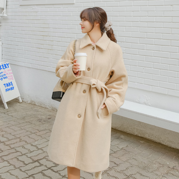 ct1301 단정한 레글런 디자인의 스트랩세트 울혼방 카라넥 롱코트 coat