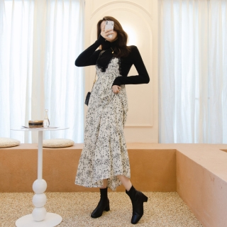 페미닌한 무드의 레이스 플라워패턴 뷔스티에 롱 원피스 dress 벚꽃룩