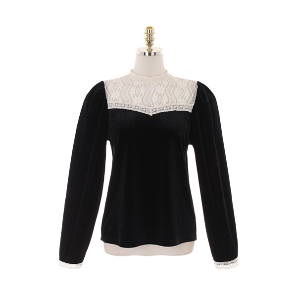 bs5606 고져스한 무드의 레이스 디테일이 더해진 벨벳 블라우스 blouse