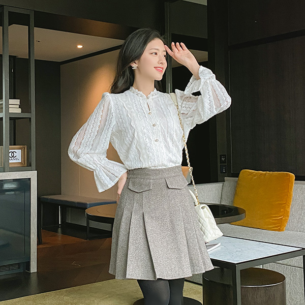 sk4533 러블리 감성의 포켓장식 포인트 핀턱 플리츠 A라인 미니 스커트 skirt