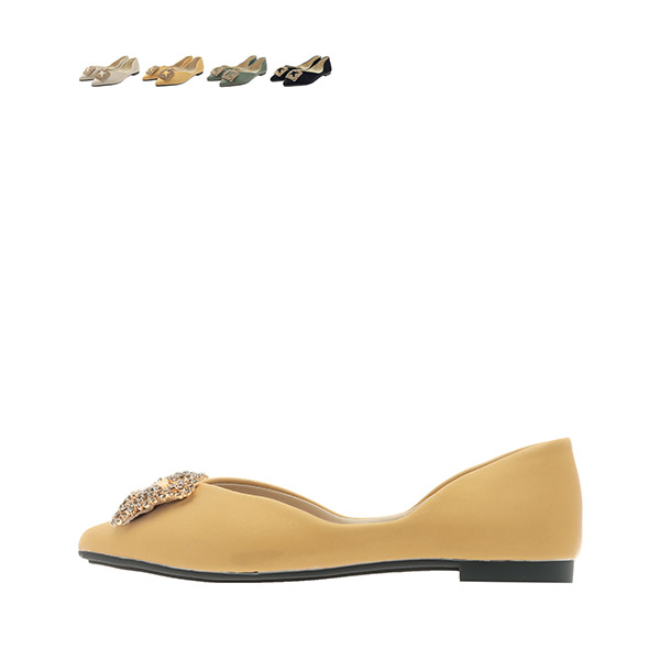 sh2152 고급스러운 공단 소재의 사이드 오픈 스퀘어 플랫슈즈 shoes