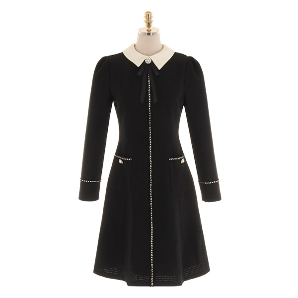 op10499 감각적인 배색 디자인의 쥬얼 브로치 세트 A라인 미니원피스 dress